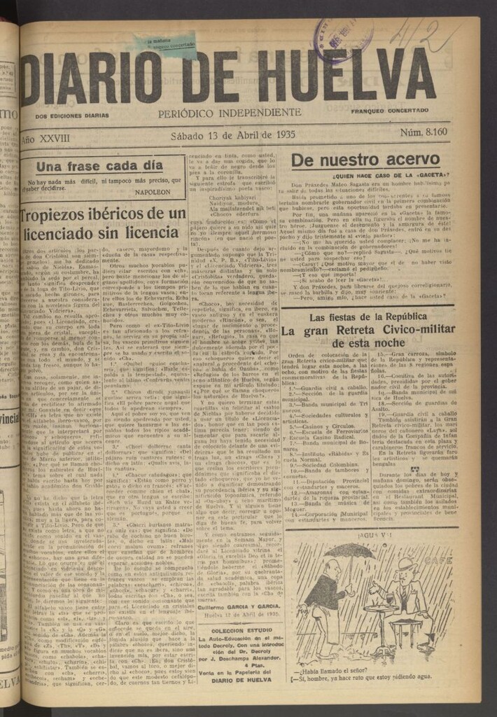 Miniatura de Diario de Huelva : periódico independiente del 13 de abril de 1935