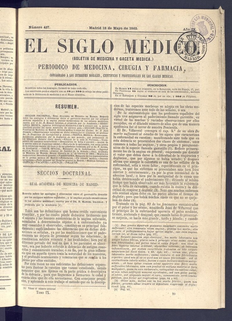 Miniatura de El Siglo Médico: boletín de medicina y gaceta médica del 18 de mayo de 1862