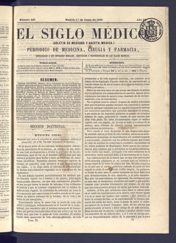 Miniatura de El Siglo Médico: boletín de medicina y gaceta médica del 1 de junio de 1862