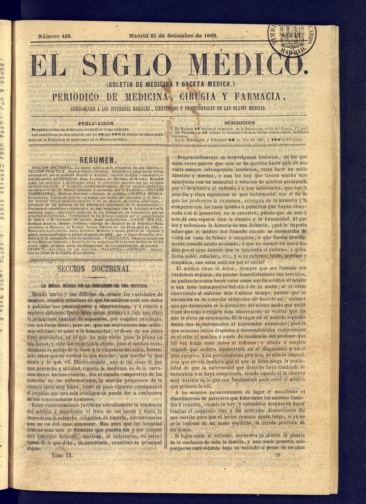 Miniatura de El Siglo Médico: boletín de medicina y gaceta médica del 21 de septiembre de 1862