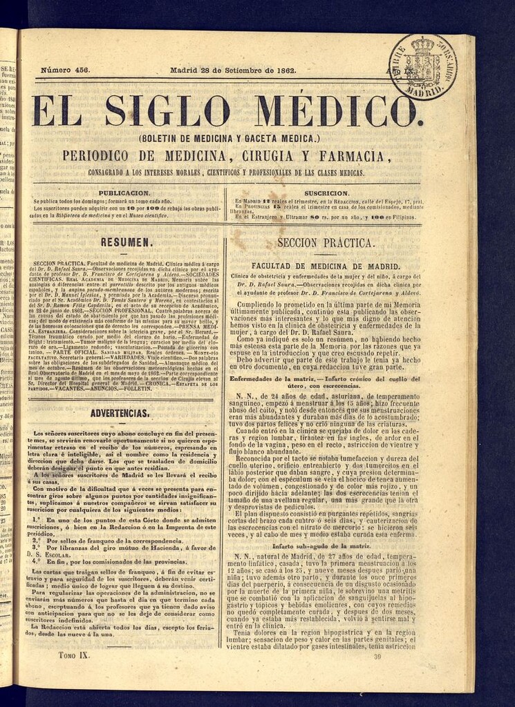 Miniatura de El Siglo Médico: boletín de medicina y gaceta médica del 28 de septiembre de 1862