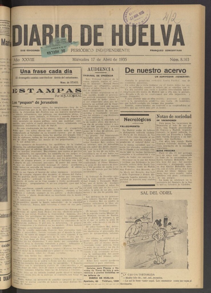Miniatura de Diario de Huelva : periódico independiente del 17 de abril de 1935