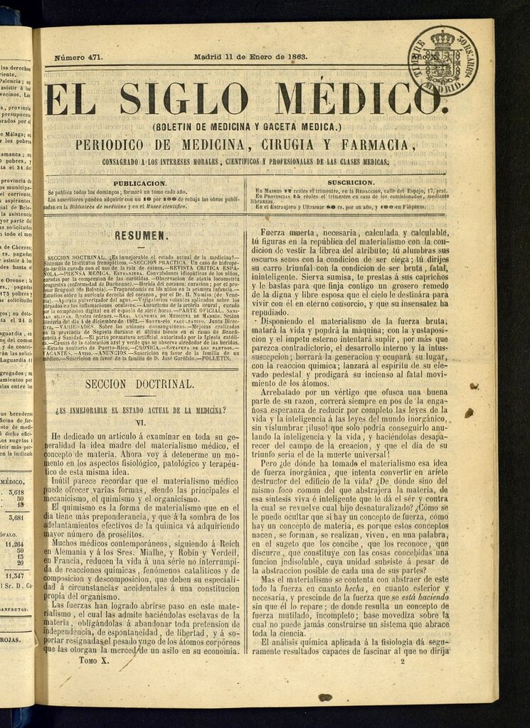 Miniatura de El Siglo Médico: boletín de medicina y gaceta médica del 11 de enero de 1863
