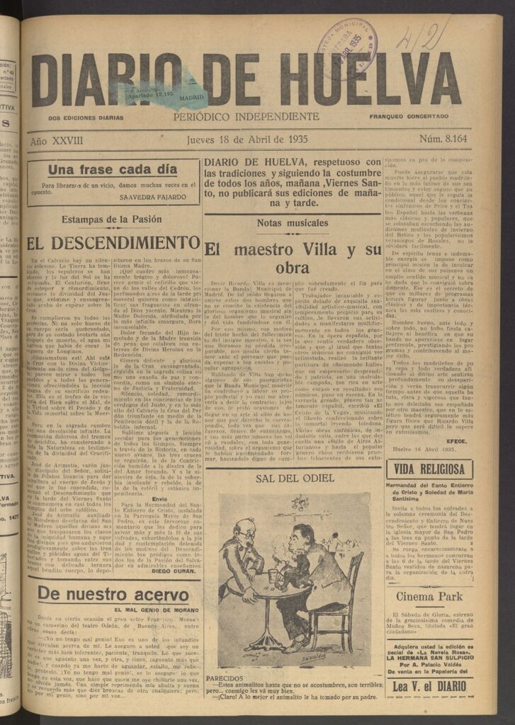 Miniatura de Diario de Huelva : periódico independiente del 18 de abril de 1935