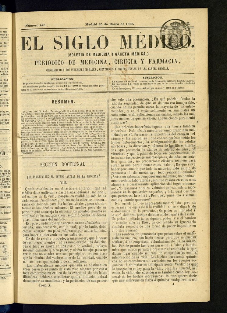 Miniatura de El Siglo Médico: boletín de medicina y gaceta médica del 25 de enero de 1863