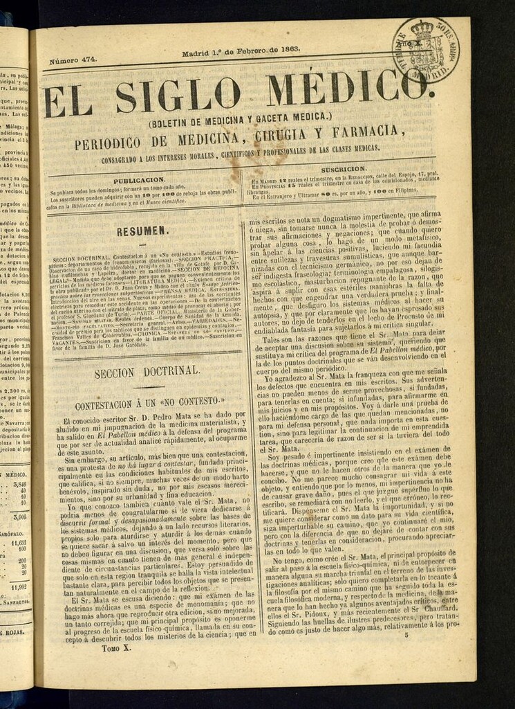 Miniatura de El Siglo Médico: boletín de medicina y gaceta médica del 1 de febrero de 1863