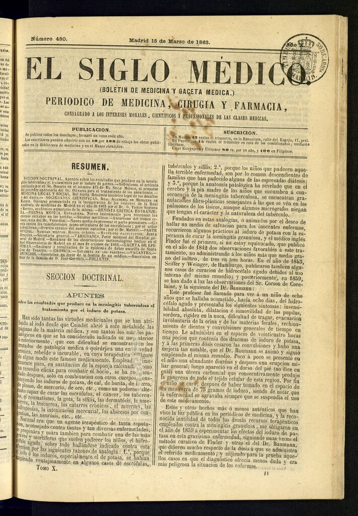 Miniatura de El Siglo Médico: boletín de medicina y gaceta médica del 15 de marzo de 1863