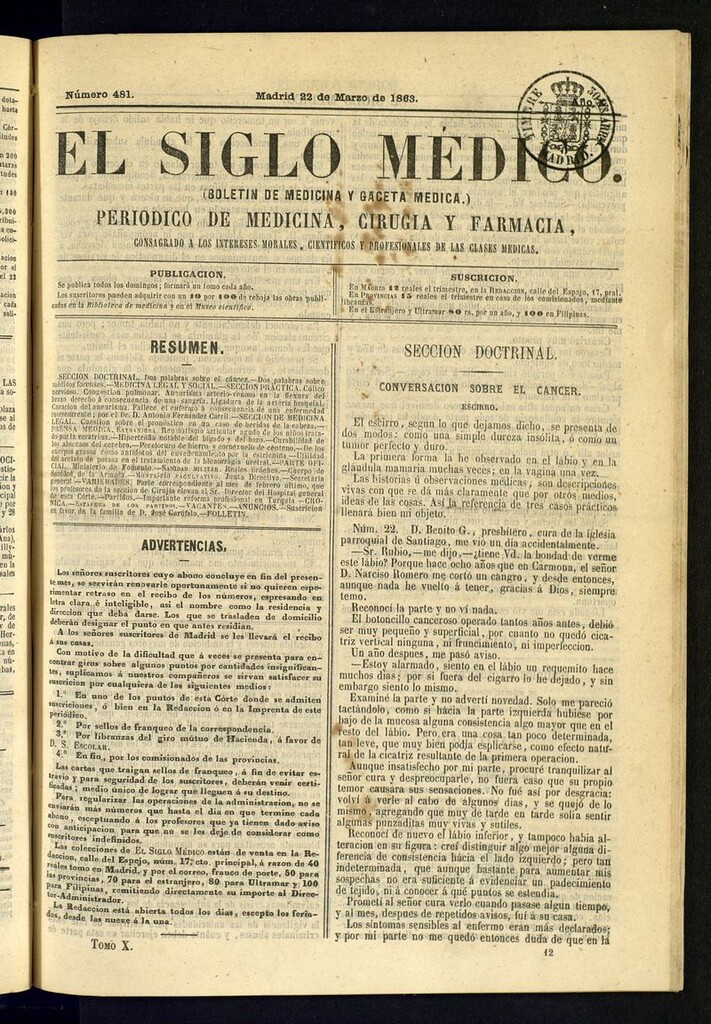 Miniatura de El Siglo Médico: boletín de medicina y gaceta médica del 22 de marzo de 1863