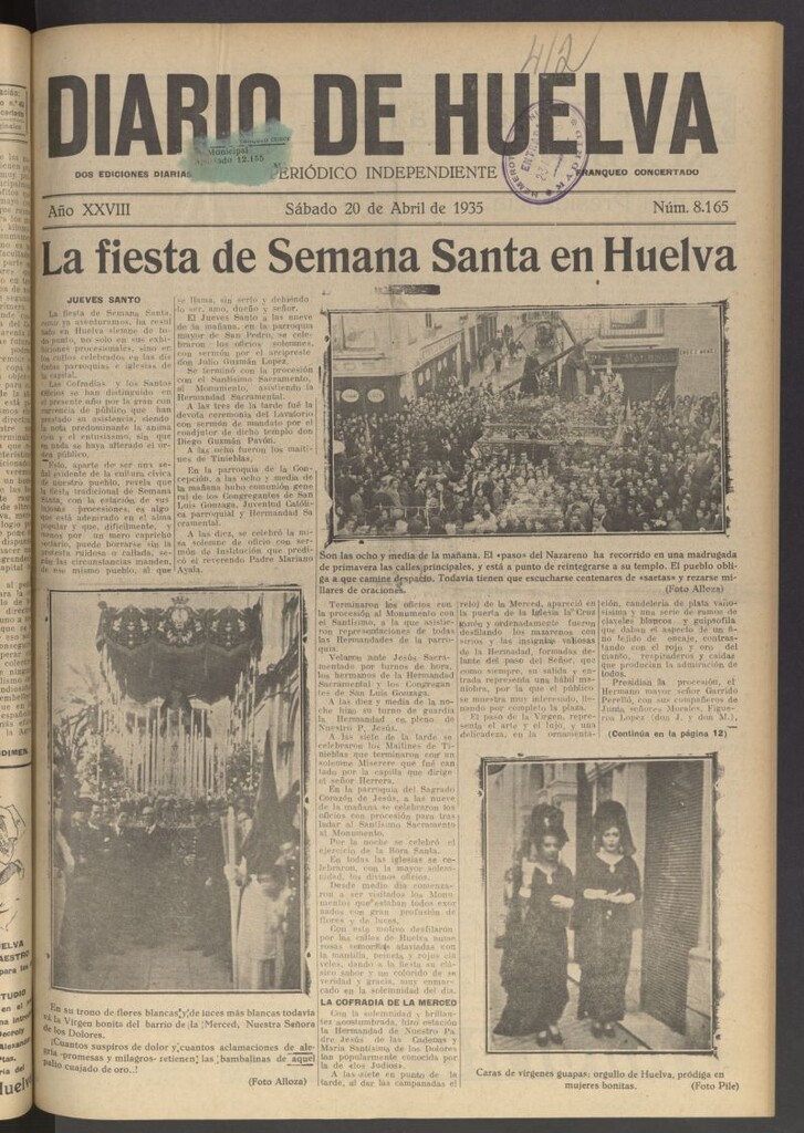 Miniatura de Diario de Huelva : periódico independiente del 20 de abril de 1935