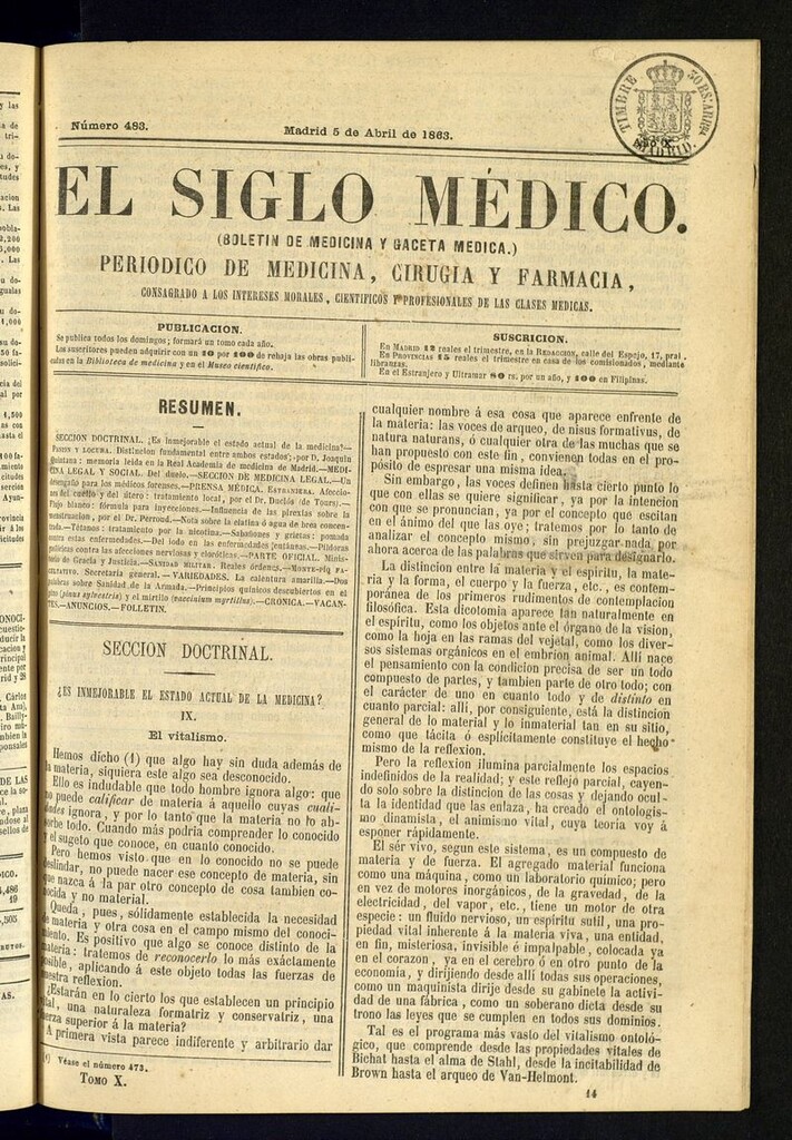 Miniatura de El Siglo Médico: boletín de medicina y gaceta médica del 5 de abril de 1863
