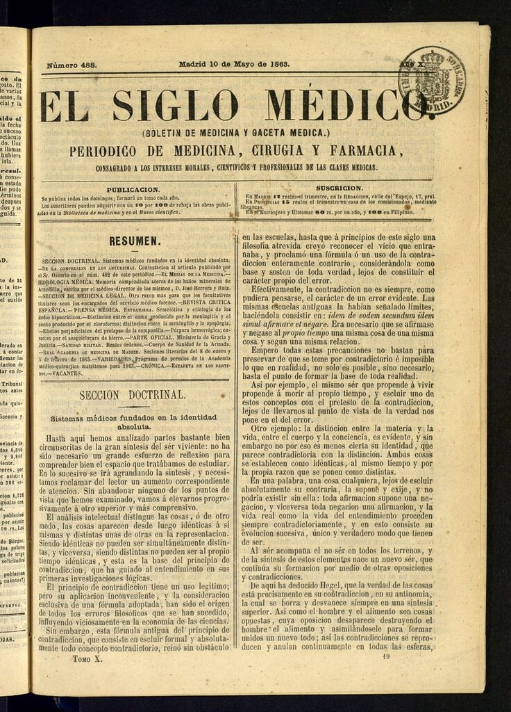 Miniatura de El Siglo Médico: boletín de medicina y gaceta médica del 10 de mayo de 1863