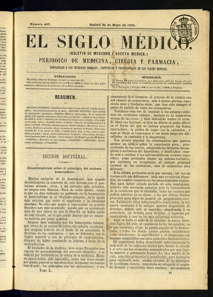Miniatura de El Siglo Médico: boletín de medicina y gaceta médica del 24 de mayo de 1863