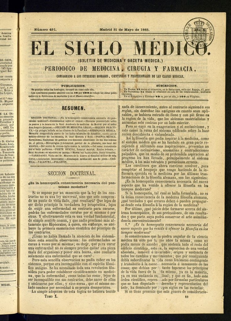Miniatura de El Siglo Médico: boletín de medicina y gaceta médica del 31 de mayo de 1863