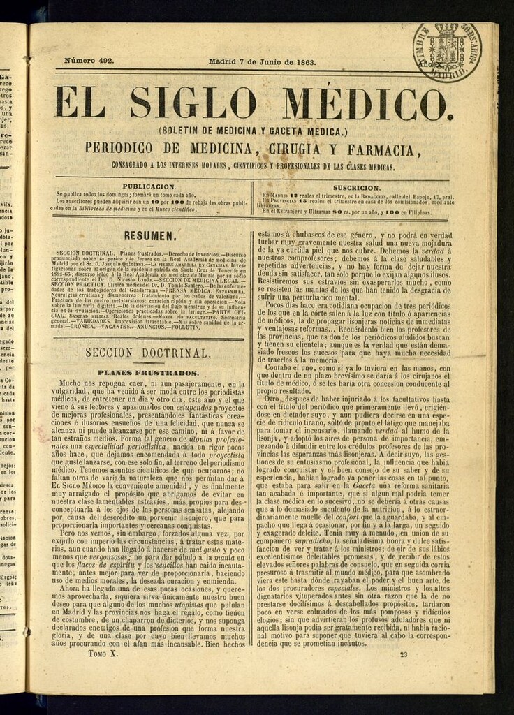 Miniatura de El Siglo Médico: boletín de medicina y gaceta médica del 7 de junio de 1863