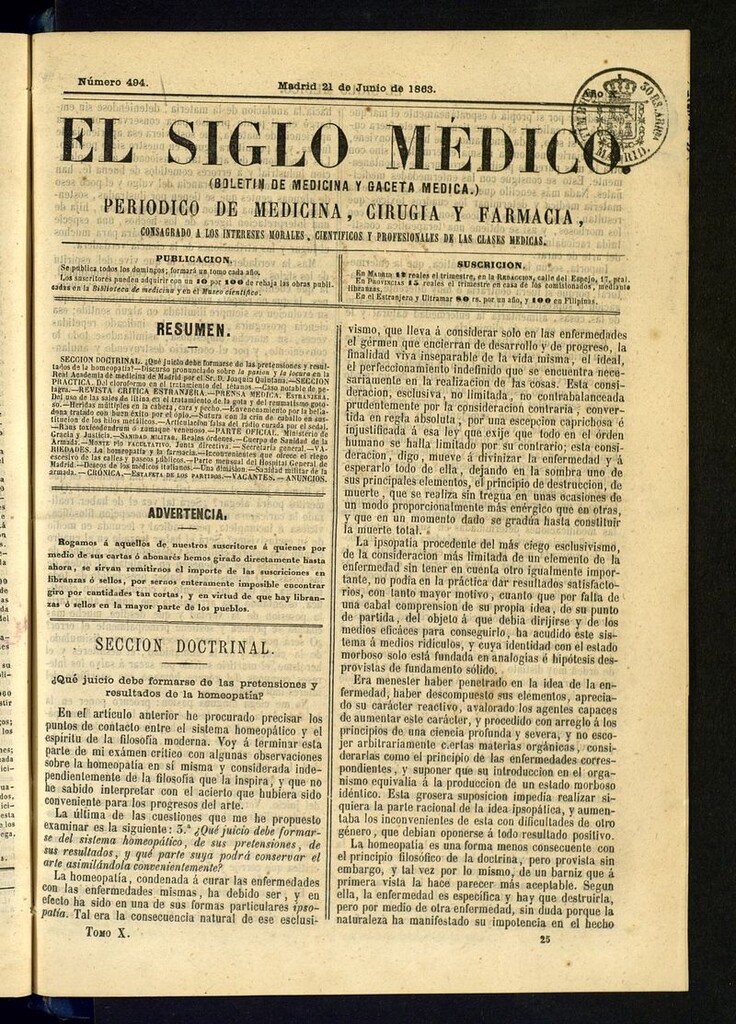 Miniatura de El Siglo Médico: boletín de medicina y gaceta médica del 21 de junio de 1863