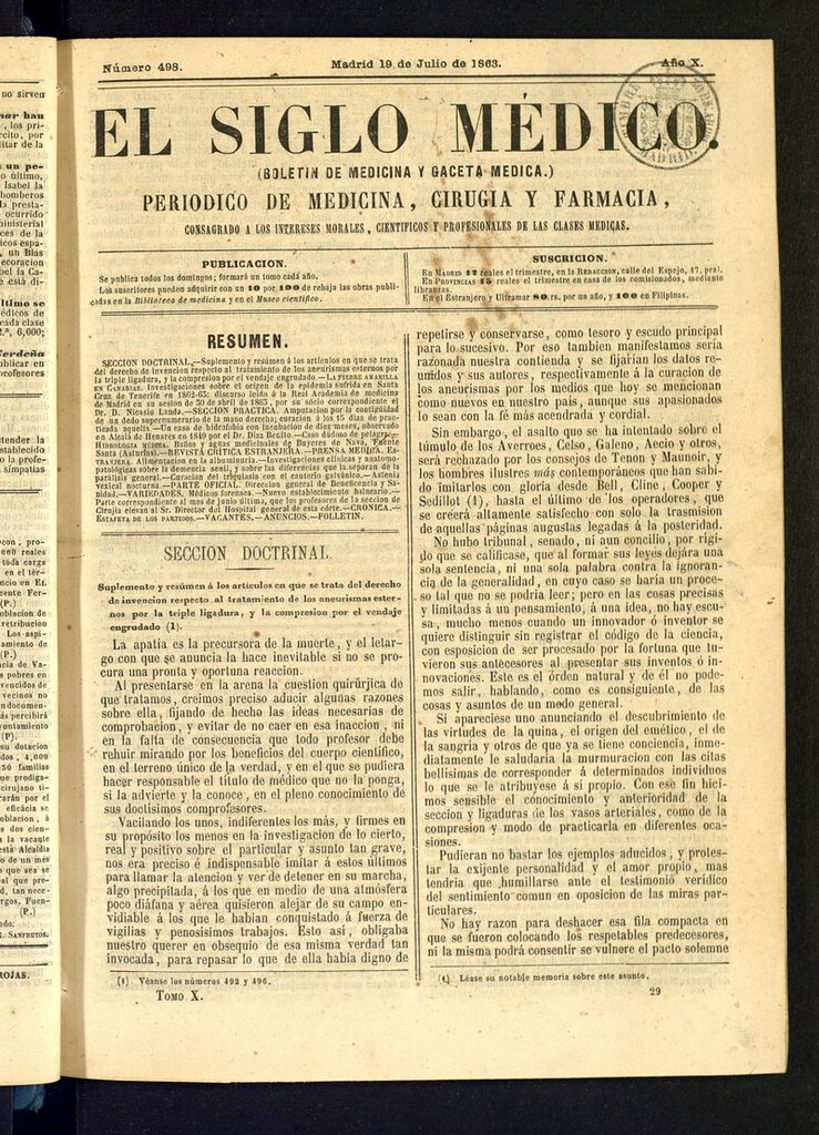 Miniatura de El Siglo Médico: boletín de medicina y gaceta médica del 19 de julio de 1863