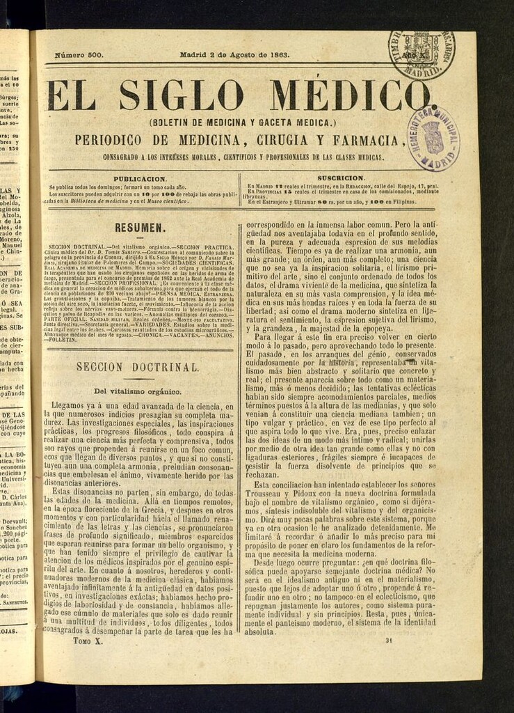 Miniatura de El Siglo Médico: boletín de medicina y gaceta médica del 2 de agosto de 1863