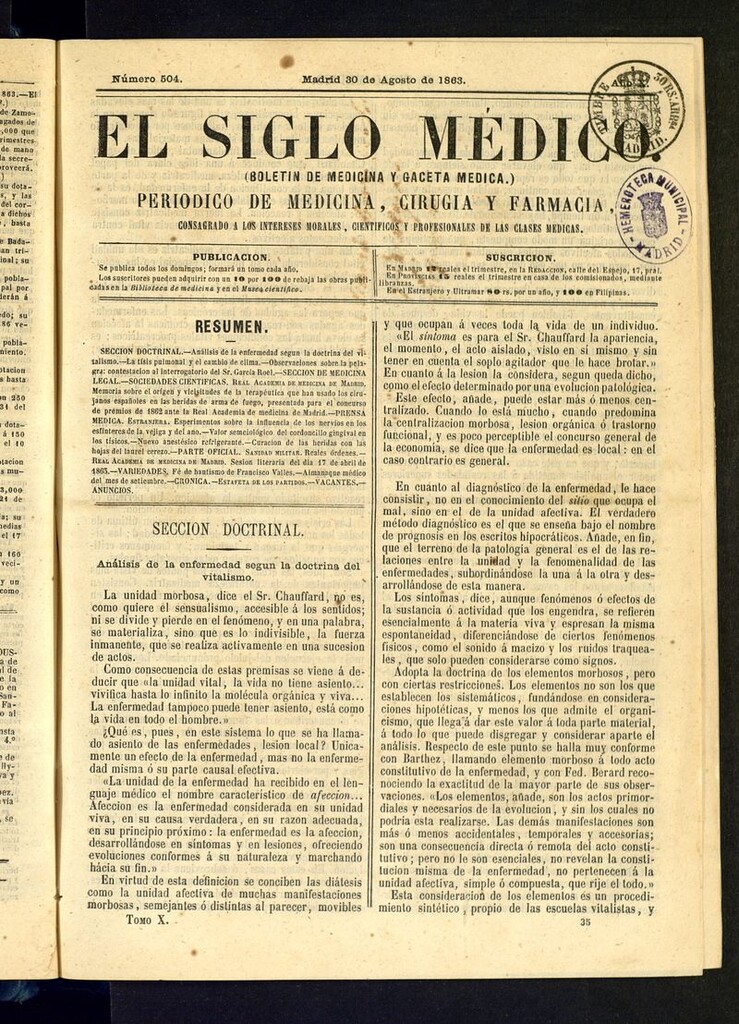 Miniatura de El Siglo Médico: boletín de medicina y gaceta médica del 30 de agosto de 1863
