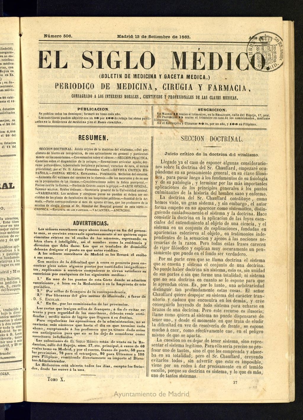 Miniatura de El Siglo Médico: boletín de medicina y gaceta médica del 13 de septiembre de 1863