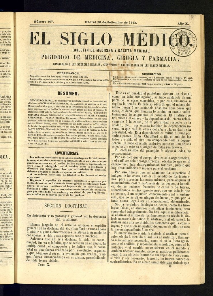 Miniatura de El Siglo Médico: boletín de medicina y gaceta médica del 20 de septiembre de 1863