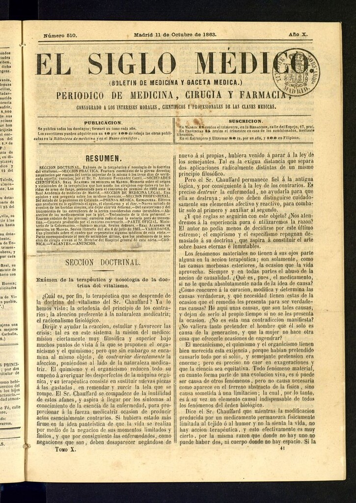 Miniatura de El Siglo Médico: boletín de medicina y gaceta médica del 11 de octubre de 1863
