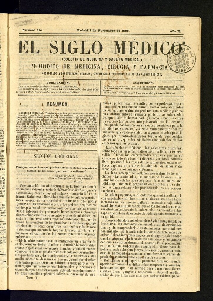 Miniatura de El Siglo Médico: boletín de medicina y gaceta médica del 8 de noviembre de 1863