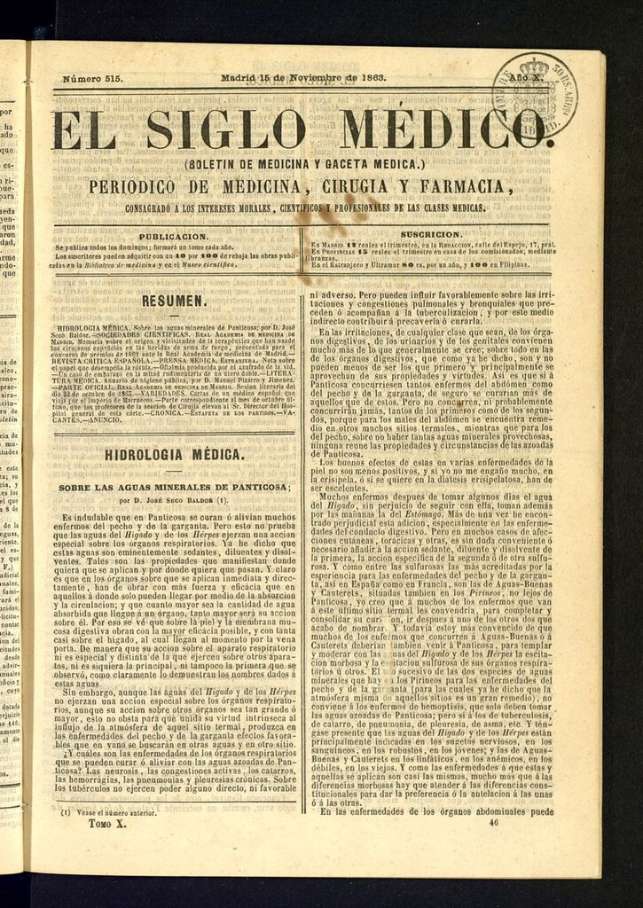 Miniatura de El Siglo Médico: boletín de medicina y gaceta médica del 15 de noviembre de 1863
