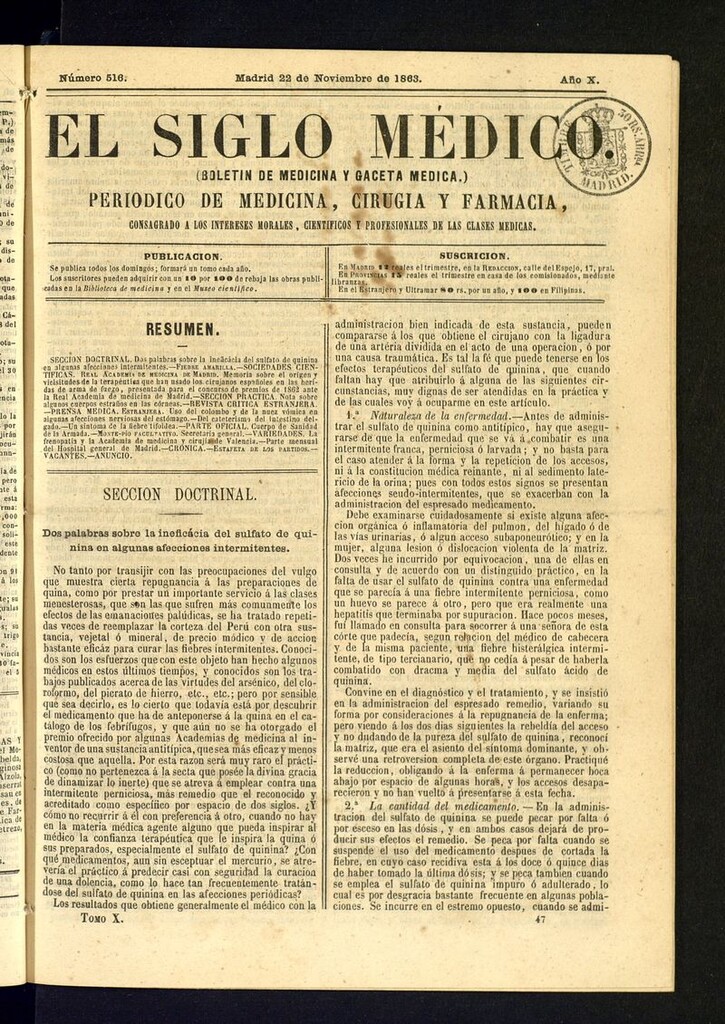 Miniatura de El Siglo Médico: boletín de medicina y gaceta médica del 22 de noviembre de 1863