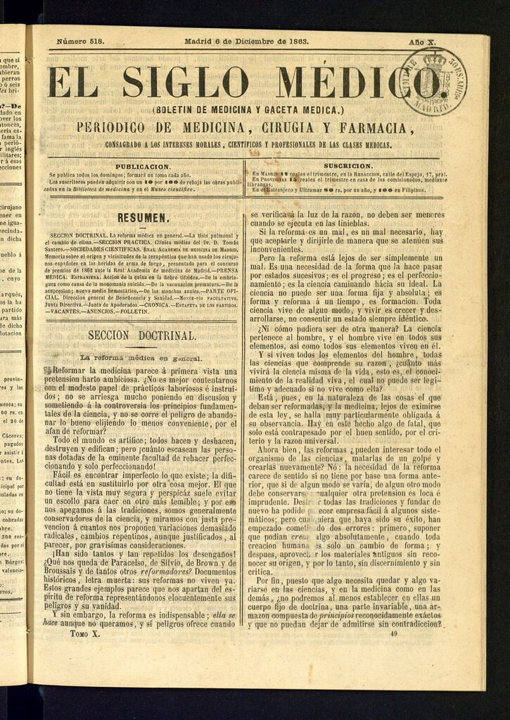 Miniatura de El Siglo Médico: boletín de medicina y gaceta médica del 6 de diciembre de 1863
