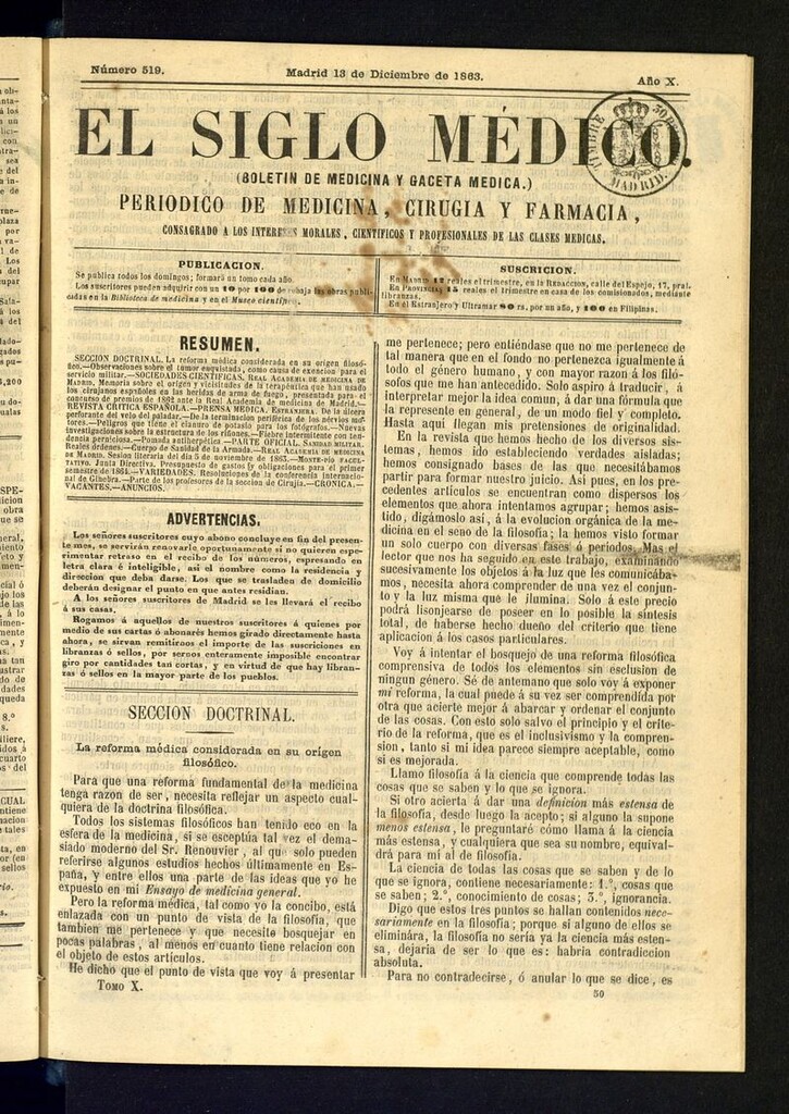 Miniatura de El Siglo Médico: boletín de medicina y gaceta médica del 13 de diciembre de 1863