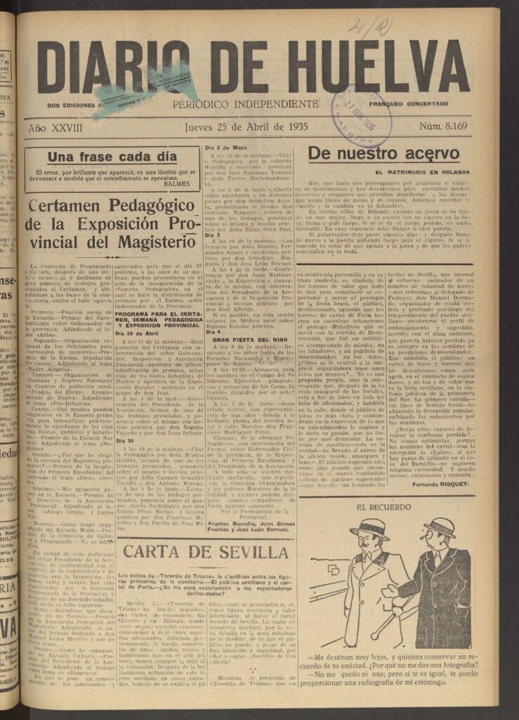 Miniatura de Diario de Huelva : periódico independiente del 25 de abril de 1935