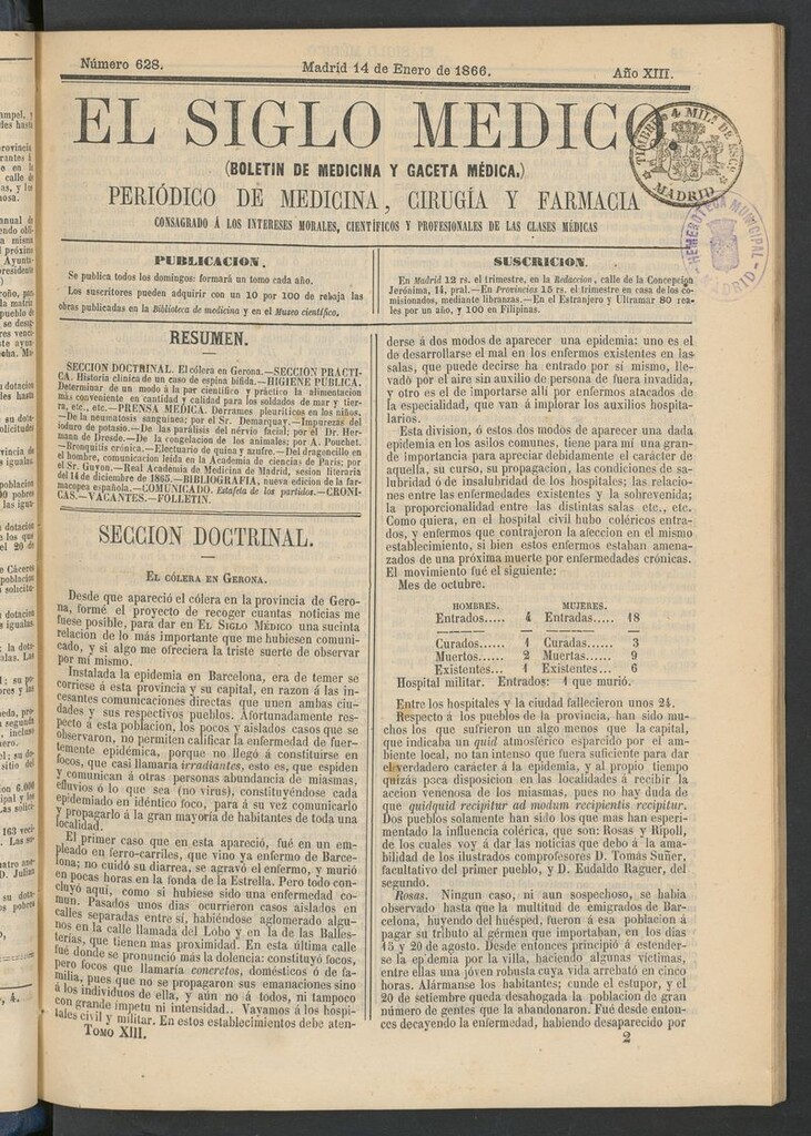 Miniatura de El Siglo Médico: boletín de medicina y gaceta médica del 14 de enero de 1866