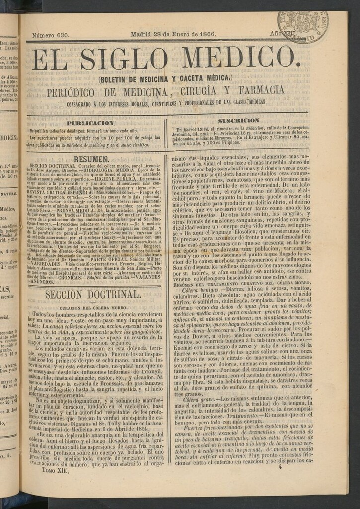 Miniatura de El Siglo Médico: boletín de medicina y gaceta médica del 28 de enero de 1866