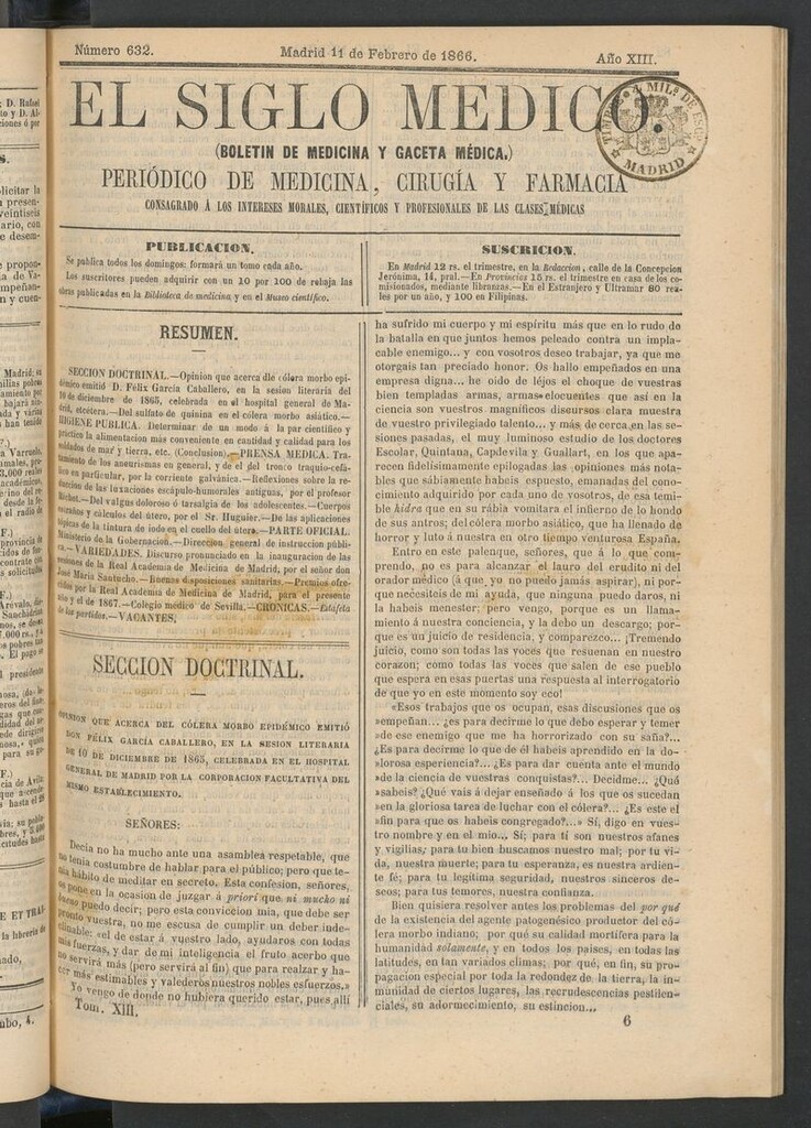 Miniatura de El Siglo Médico: boletín de medicina y gaceta médica del 11 de febrero de 1866