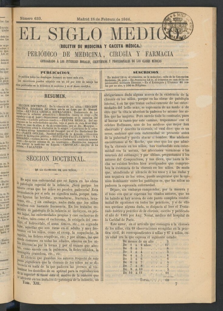 Miniatura de El Siglo Médico: boletín de medicina y gaceta médica del 18 de febrero de 1866