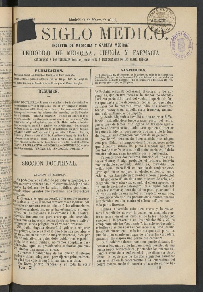 Miniatura de El Siglo Médico: boletín de medicina y gaceta médica del 11 de marzo de 1866