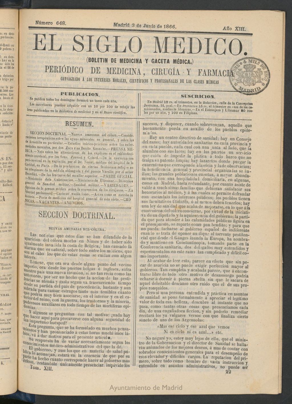 Miniatura de El Siglo Médico: boletín de medicina y gaceta médica del 3 de junio de 1866