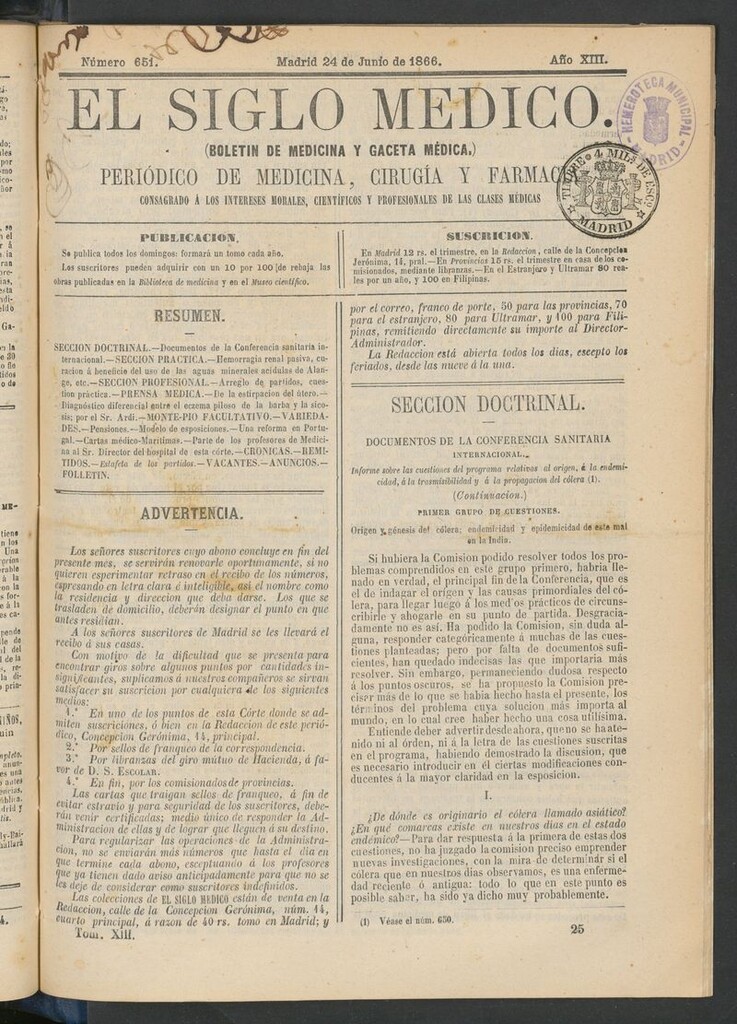 Miniatura de El Siglo Médico: boletín de medicina y gaceta médica del 24 de junio de 1866