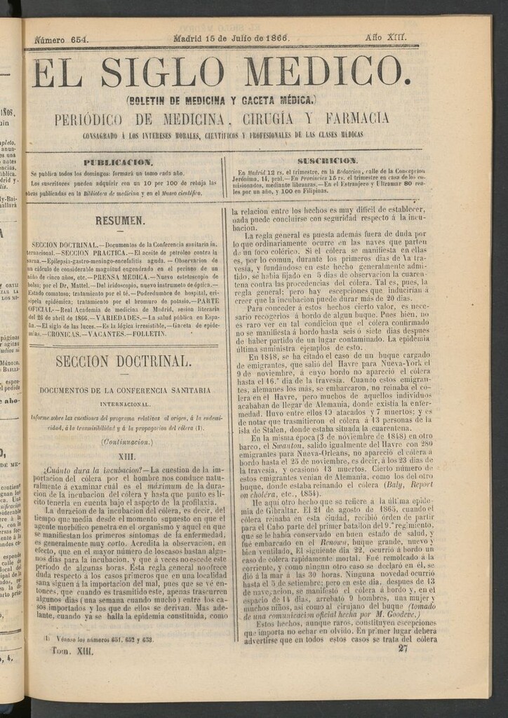 Miniatura de El Siglo Médico: boletín de medicina y gaceta médica del 15 de julio de 1866