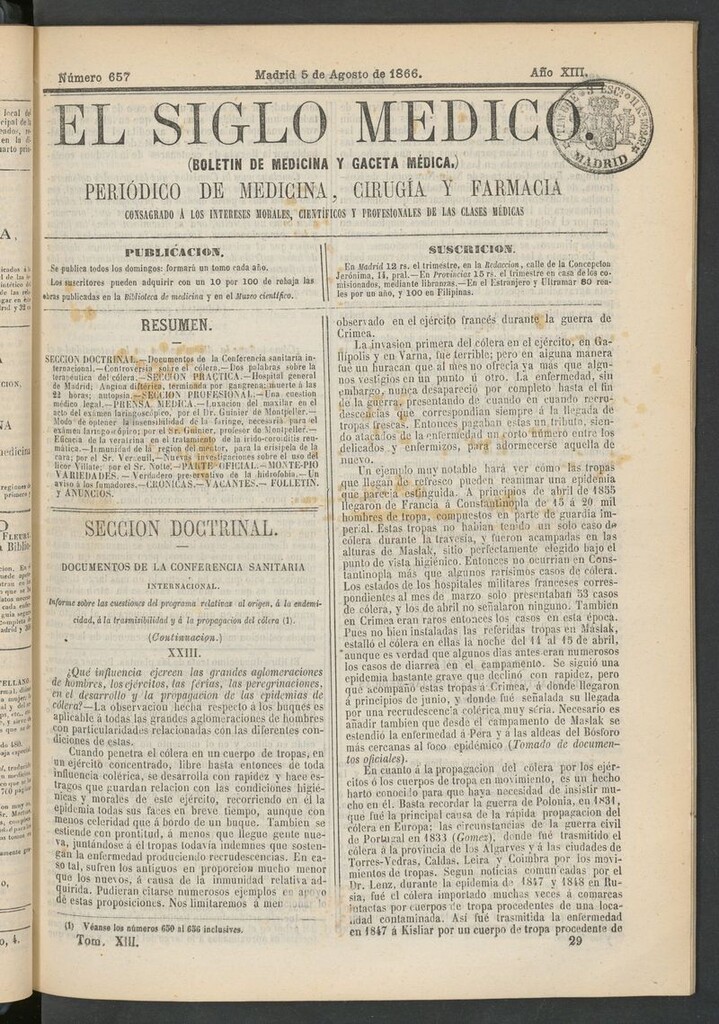 Miniatura de El Siglo Médico: boletín de medicina y gaceta médica del 5 de agosto de 1866