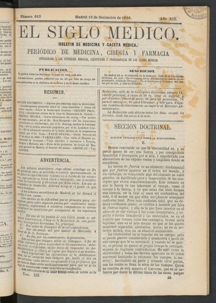Miniatura de El Siglo Médico: boletín de medicina y gaceta médica del 16 de septiembre de 1866