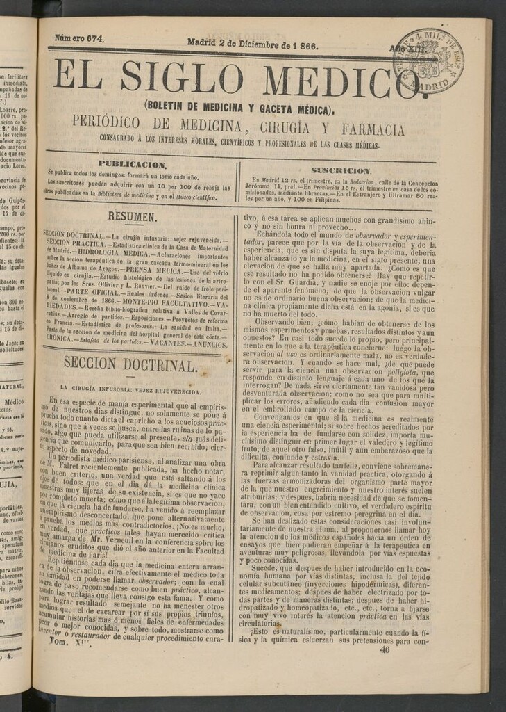 Miniatura de El Siglo Médico: boletín de medicina y gaceta médica del 2 de diciembre de 1866