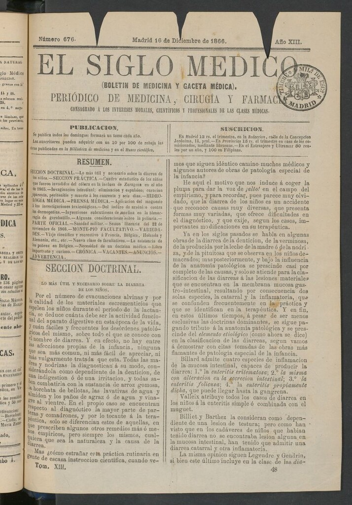 Miniatura de El Siglo Médico: boletín de medicina y gaceta médica del 16 de diciembre de 1866