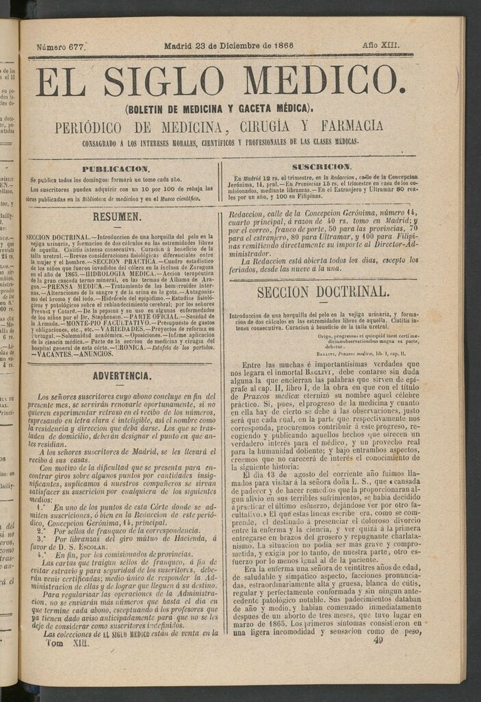 Miniatura de El Siglo Médico: boletín de medicina y gaceta médica del 23 de diciembre de 1866