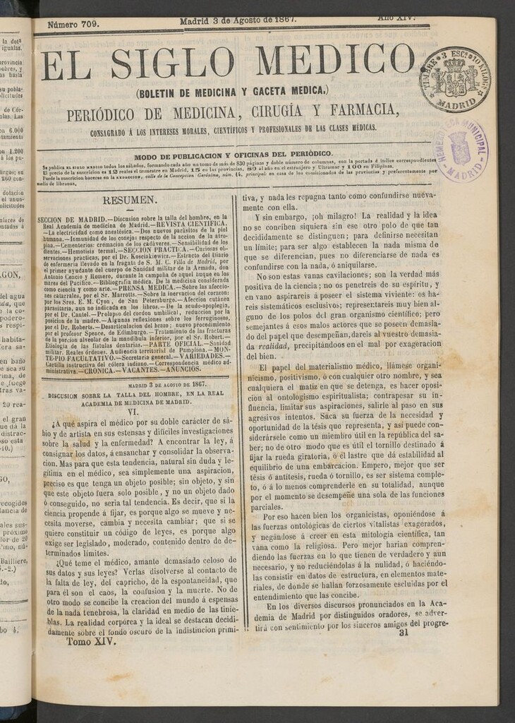 Miniatura de El Siglo Médico: boletín de medicina y gaceta médica del 3 de agosto de 1867