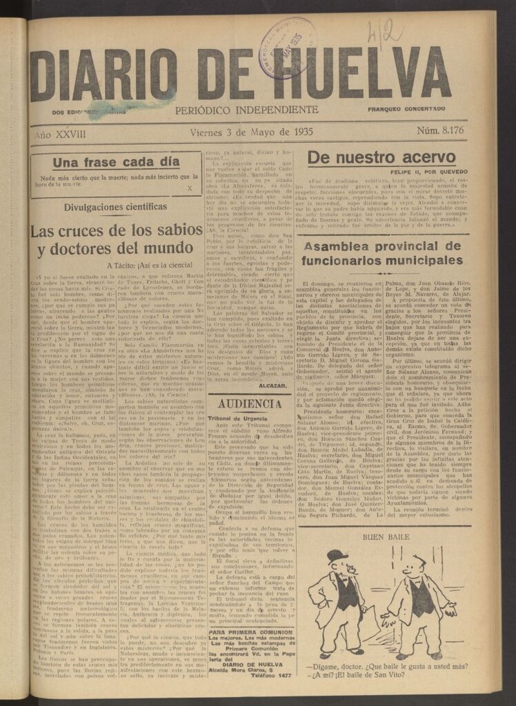 Miniatura de Diario de Huelva : periódico independiente del 3 de mayo de 1935