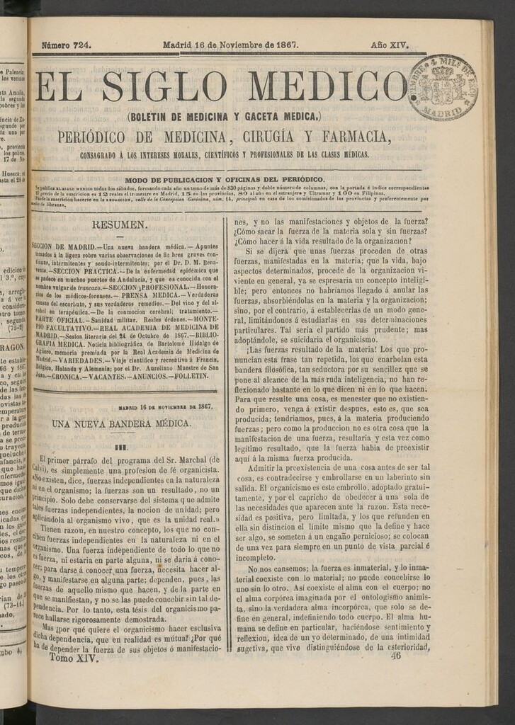 Miniatura de El Siglo Médico: boletín de medicina y gaceta médica del 16 de noviembre de 1867