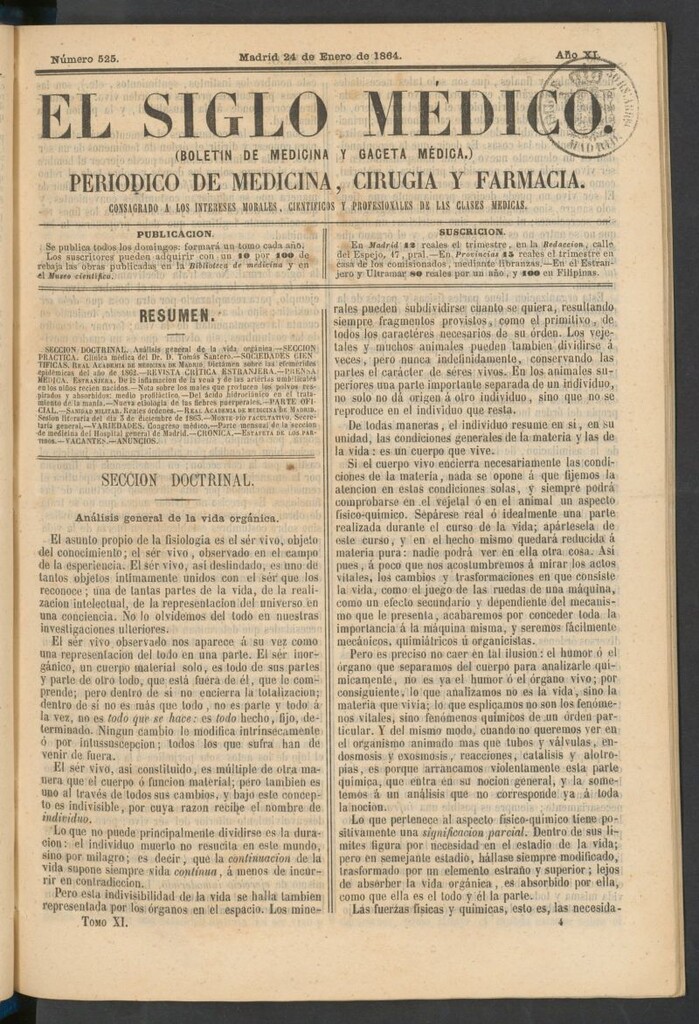 Miniatura de El Siglo Médico: boletín de medicina y gaceta médica del 24 de enero de 1864