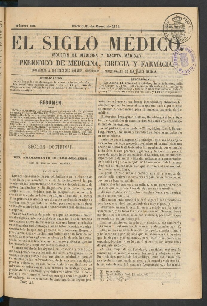 Miniatura de El Siglo Médico: boletín de medicina y gaceta médica del 31 de enero de 1864