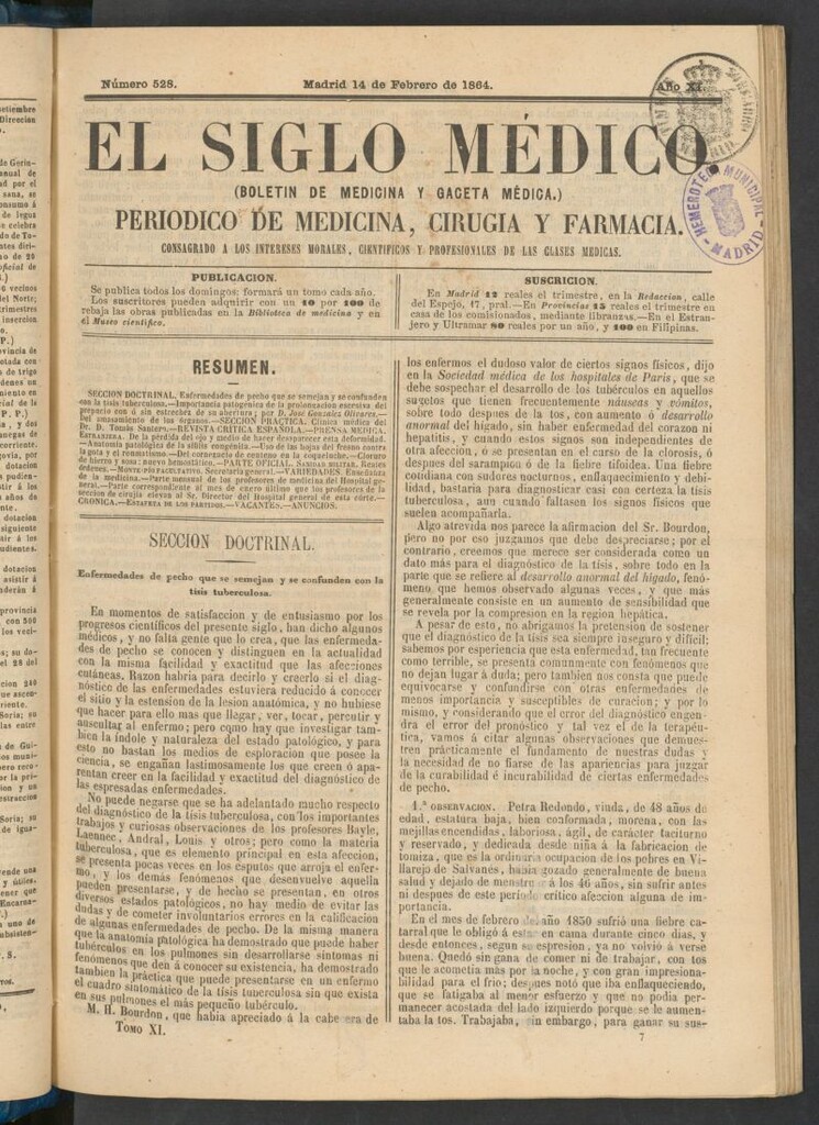 Miniatura de El Siglo Médico: boletín de medicina y gaceta médica del 14 de febrero de 1864